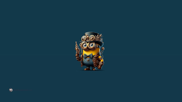 generate image of minion with steampunk style, solid color background