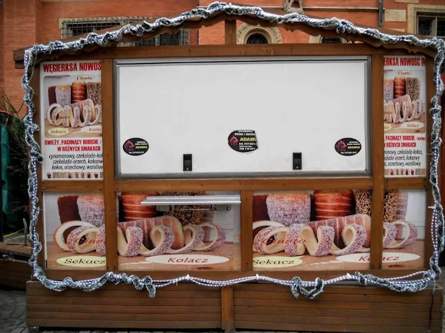 Chimney cake stall at the Christmas Market in Wroclaw, Poland