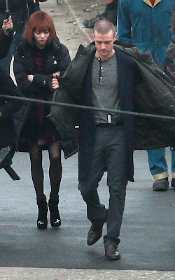 Justin Timberlake with Amanda Seyfried on the set of 