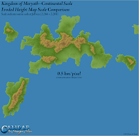 Kingdom of Meryath, Calidar, Eroded Height Map Continental Scale, Stereographic Projection