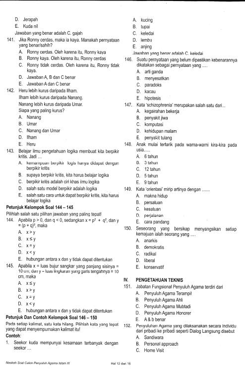 DOWNLOAD CONTOH SOAL LATIHAN TES TENAGA PENYULUH AGAMA 