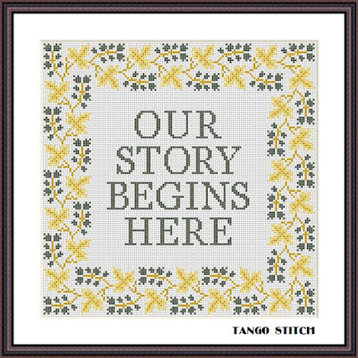 Our story begins here romantic Valentines cross stitch pattern