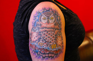 owl, owl tattoo, womans tattoo, girls tattoo, pinterest, cincinnati, cincinnati tattoo, nightshade ink, nightshade ink tattoo, best tattoo artist in cincinnati, color tattoo,