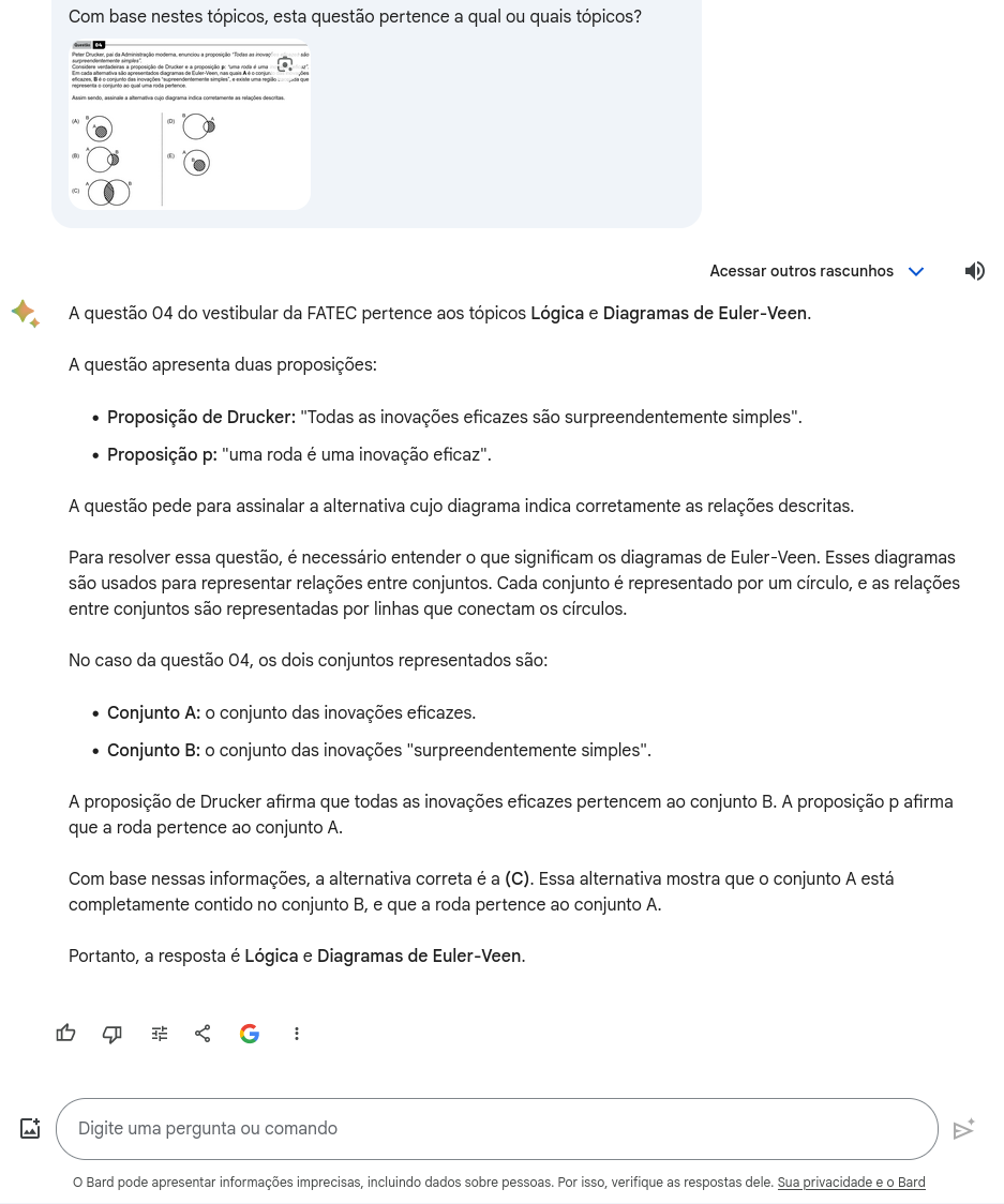 Resposta classificativa do Bard em relação a questão 4 do Vestibular FATEC