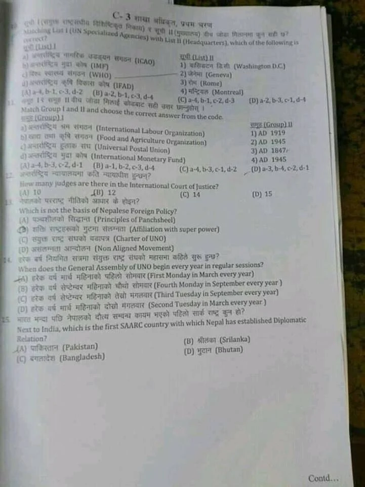 Loksewa Section Officer shakha adhikrit Past Exam Questions