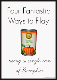 A "recipe" for the perfect fall day that involves playing with one can of pumpkin!  Four activities that are fun for all ages from Fun at Home with Kids