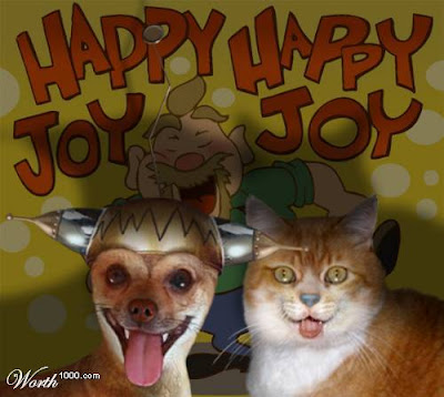 photo shopped dog and cat as Ren and Stimpy. Happy happy joy joy