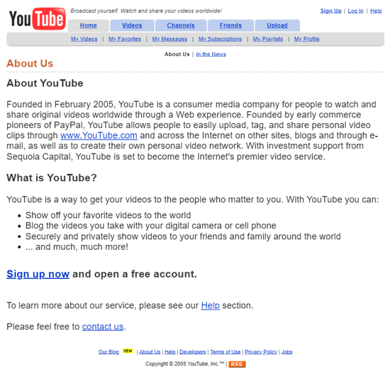 Youtube about page 2005