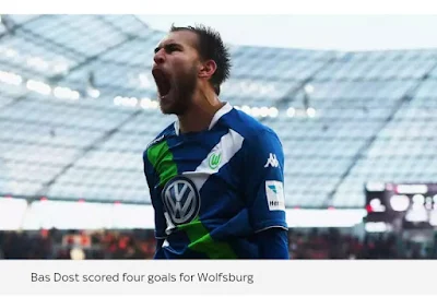 BUNDESLIGA: Wolfsburg 5-4 Leverkusen, Bas Dost was four goals hero
