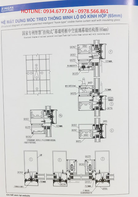 Kết cấu mặt dựng nhôm XIngfa hệ 65-03