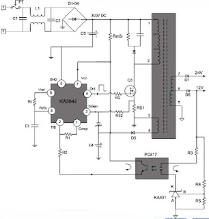 Hình 13 - Sơ đồ nguyên lý của khối nguồn sử dụng IC dao động và đèn công suất