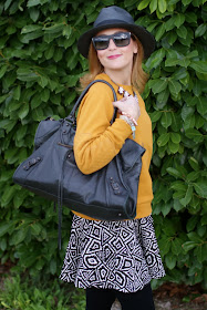 outfits, mustard sweatshirt, balenciaga work bag, black panama hat, fashion and cookies, fashion blogger