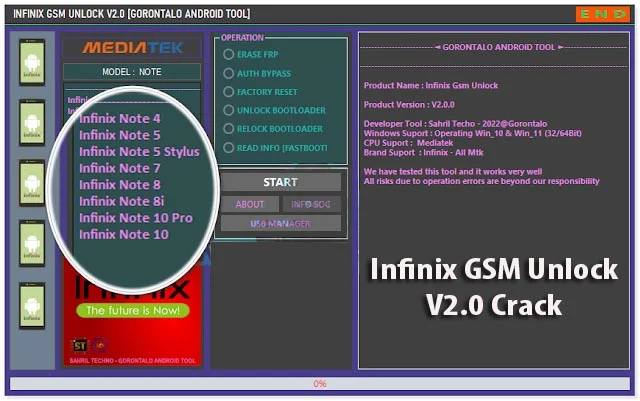 Explanation and download of Infinix GSM Unlock V2.0 free version to repair Infinix phones