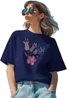 Rocky Fab | Floral Embroidered Regular T-Shirt for Women, Cotton Blend, Short Sleeve, Office Wear Comfy T-Shirts for Women's