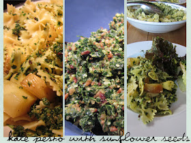 Kale Pesto with Sunflower Seeds on Pasta and Potatoes