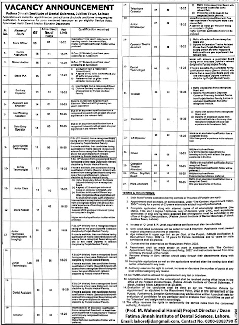 Govt Hospital Jobs 2024 Fatima Jinnah