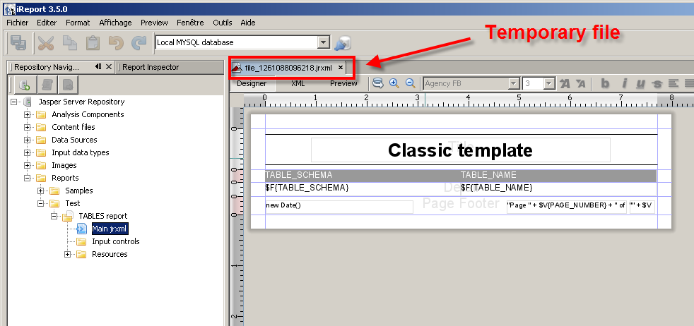 jasper reports temporary jrxml file