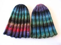 2 ribbed caps in Noro Kureyon.