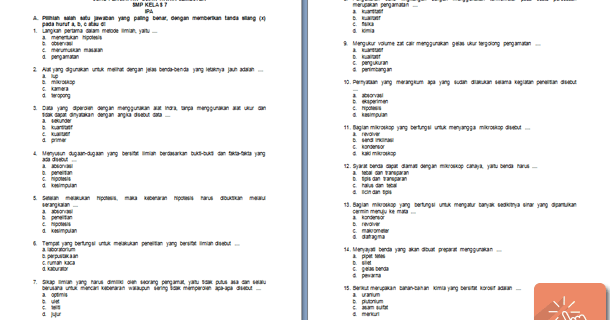 Contoh Soal UAS IPA Kelas 7 8 9 SMP dan Kunci Jawaban 
