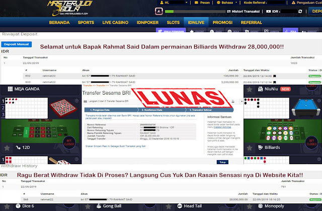 Bukti menang bapak rahmat said dalam permainan idnlive billiards withdraw sebesar rp 28,000,000.00