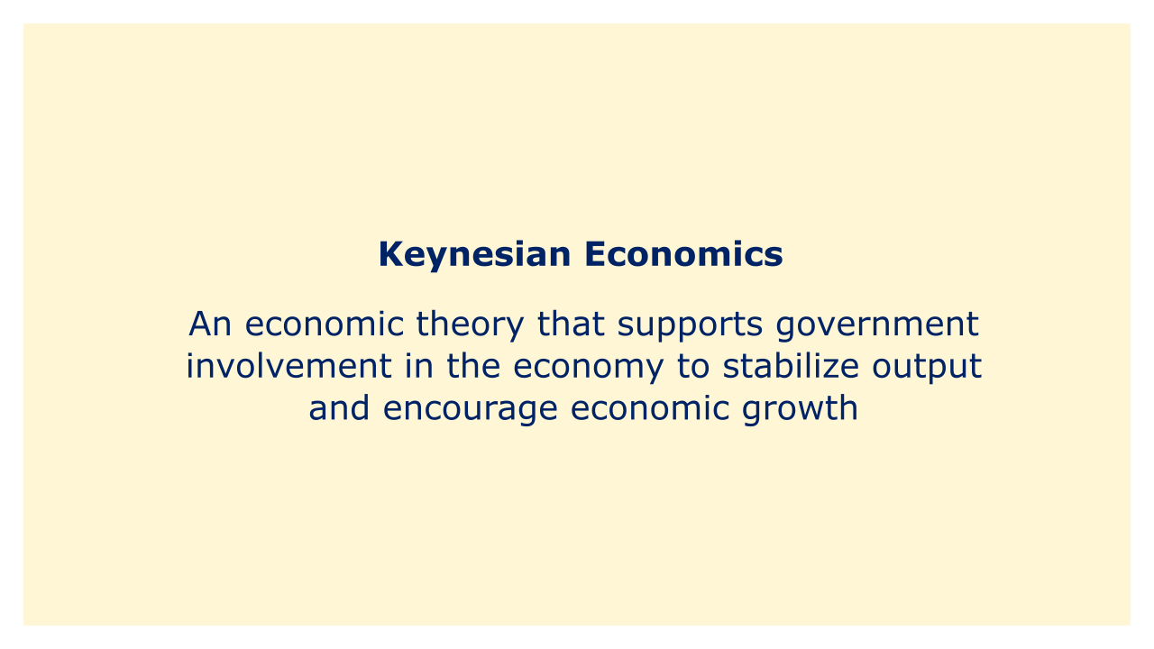 An economic theory that supports government involvement in the economy to stabilize output and encourage economic growth.