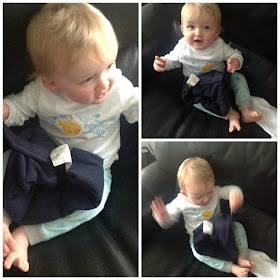 Collage of baby pulling velcro strap