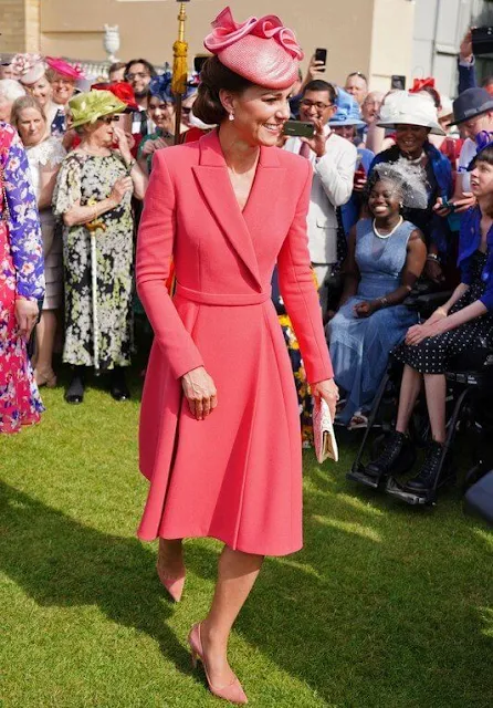 Kate Middleton wore a new outfit by Emilia Wickstead. Josef clutch and Kiki McDonough earrings