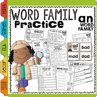 These Word Family activities will surely be a hit in your elementary classroom!  There are comprehension and writing activities, word family handouts, Powerpoint to introduce words, and word family games.  Check out my blog post to get a word family freebie!