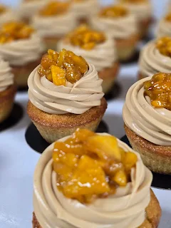 dulcey ganach, roasted peach decoration