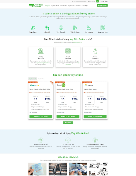 Mẫu giao diện dịch vụ cho vay tiền online đẹp chuẩn seo