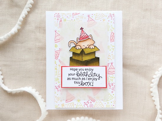 Stamped Background Card by September Guest Designer Sindhu Prajay | Newton's Birthday Bash and Newton Loves Boxes Stamp Sets by Newton's Nook Designs #newtonsnook #handmade