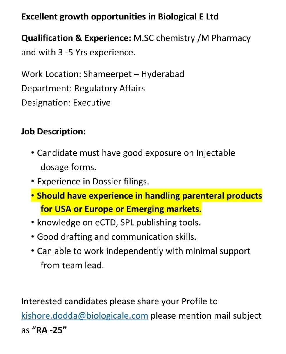 Job Availables,Biological E Ltd Job Vacancy For MSc/ M.Pharm