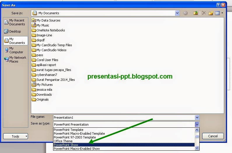  Cara  Menyimpan File agar  Langsung Tampil Presentasi 