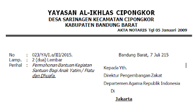 Contoh Surat Permohonan Bantuan Kegiatan Sosial  Kumpulan 