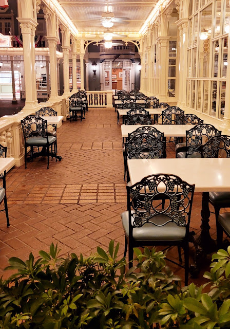 Outdoor patio seating at Disney's Magic Kingdom