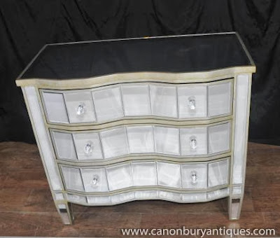 Art Deco Mirrored Chest Drawers Serpentine Commode