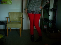 Flannel grey red pants skinny ankle boots animal print colour coloured rockstar