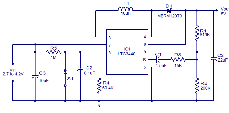 LTC3440 5V Boost Converter Circuit