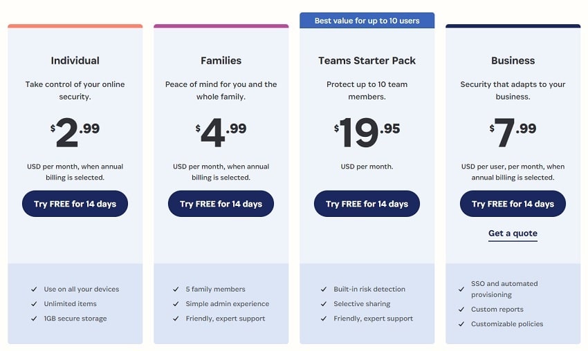 1Password Pricing and Plans