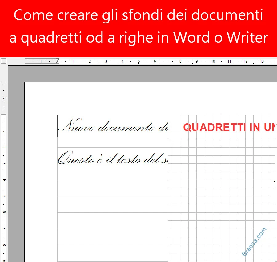 Come creare e inserire uno sfondo a quadretti o a righe in un foglio di testo Word o Writer