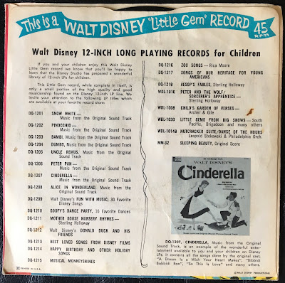 Walt Disney Little Gem record, 45 RPM, Manufactured in Canada by RCA Victor Company, LTD, 1961