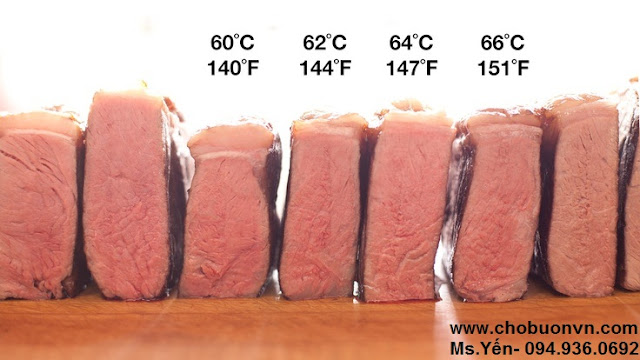 Thịt bò nấu bằng Sous Vide ở nhiệt độ khác nhau