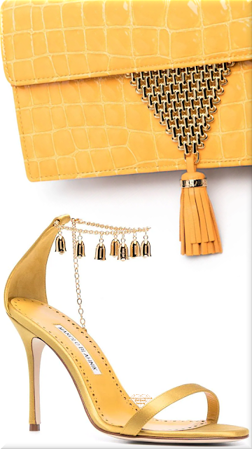 ♦Pantone Spectra Yellow Manolo Blahnik Campilla sandals & Aquazzura shoulder bag #manoloblahnik #aquazzura #shoes #bags #yellow #brilliantluxury