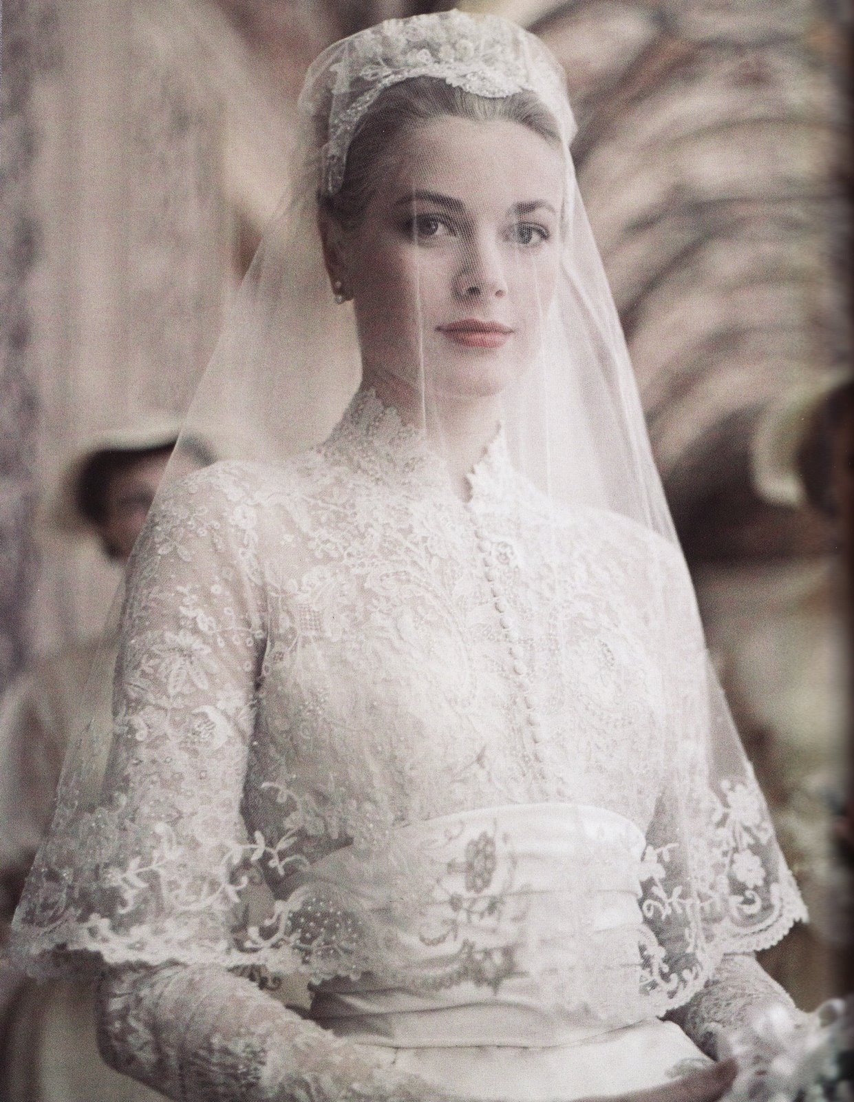 her lace wedding gown