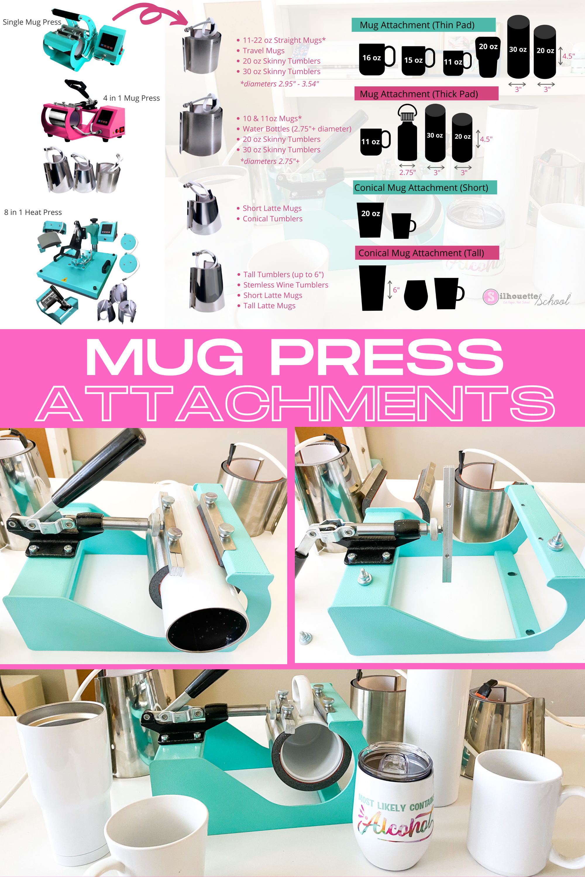 mug press, silhouette and sublimation, heat press basics, 8-in-1 heat press, sublimation, mug press attachments