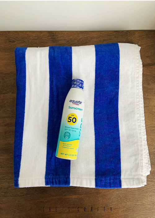 New Towel and Sunscreen to put in summer celebration basket.