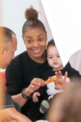 Janet Jackson pictured feeding her baby son Eissa in Miami Beach, Florida