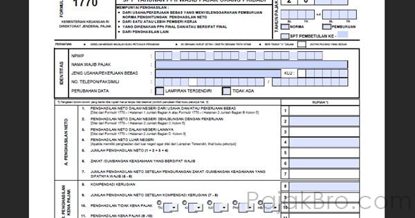Formulir SPT Tahunan Pribadi 1770, 1770S, dan 1770SS Excel 