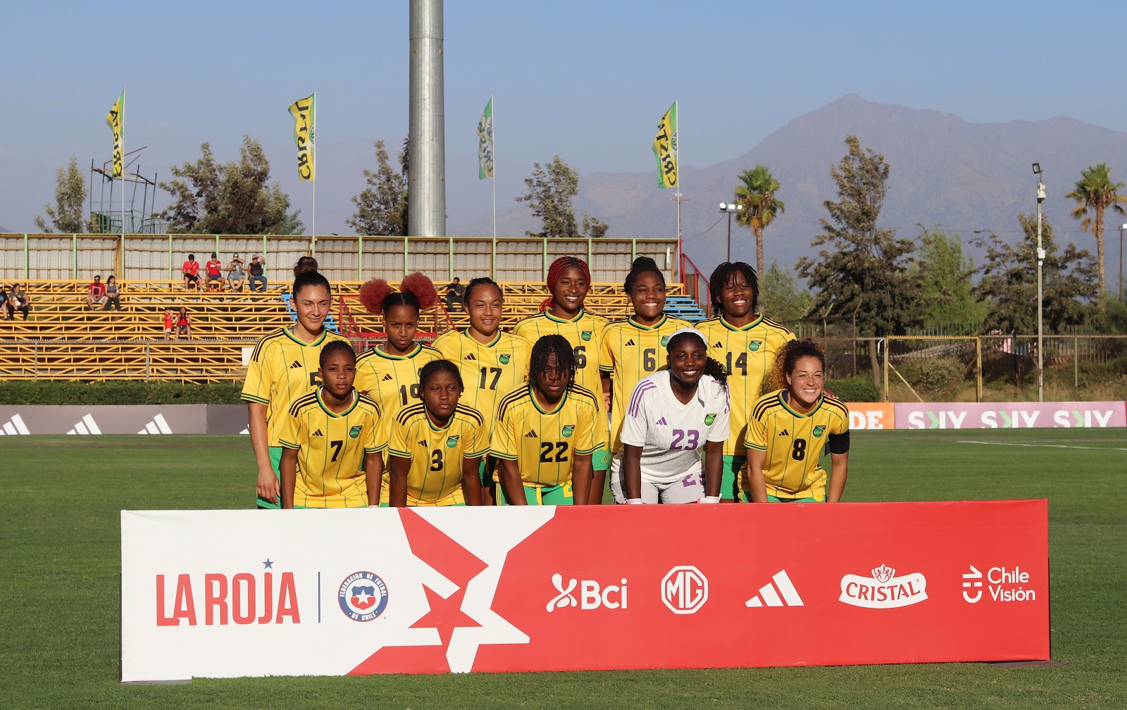 Formación de selección femenina de Jamaica ante Chile, amistoso disputado el 27 de febrero de 2024