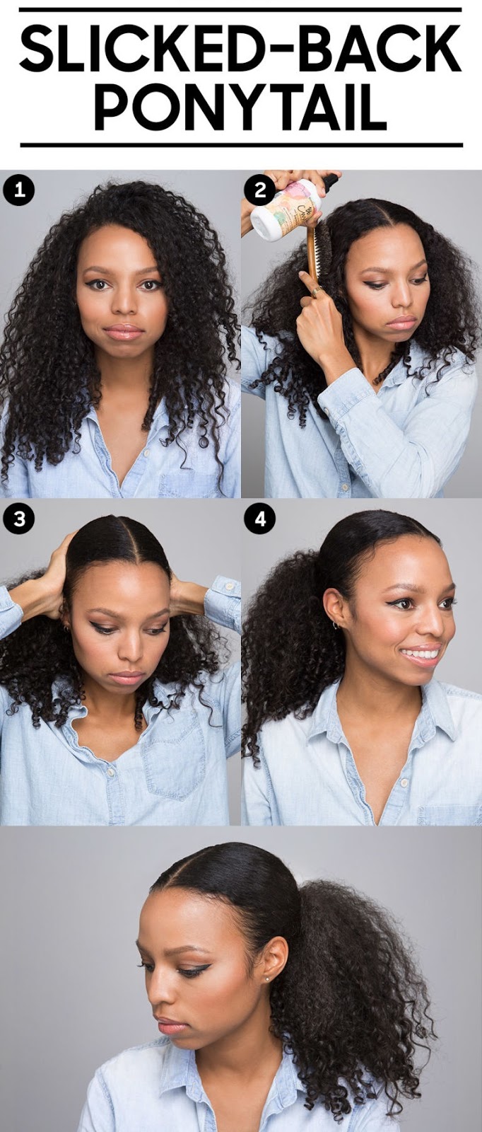 Slicked-back Ponytail for curly hair 